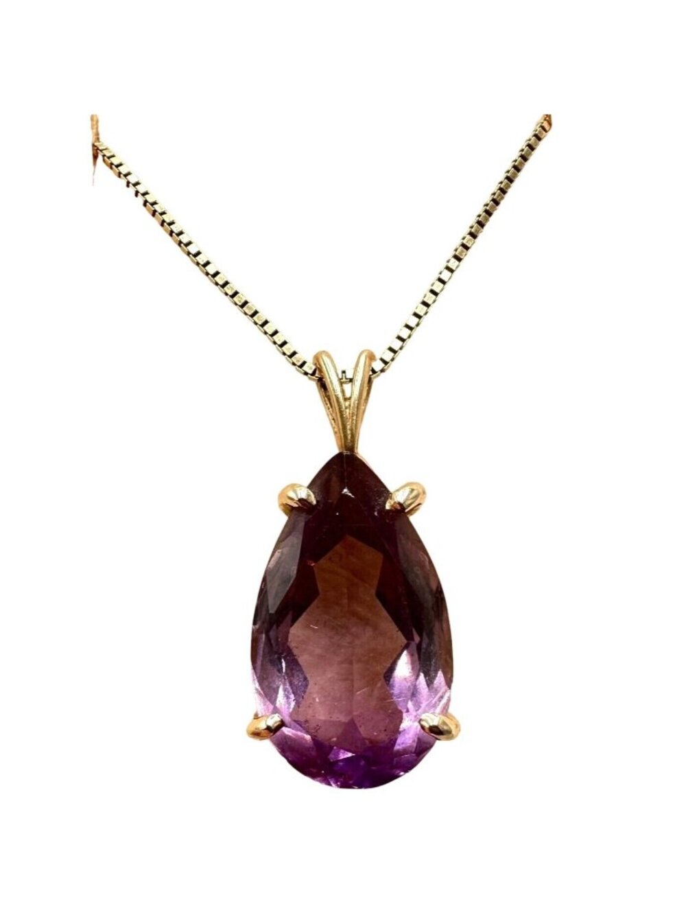 Vintage Womens Necklace 14K Gold Purple Amethyst Teardrop Pendant